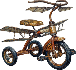 The company trainer — a Van Gogh-painted tricycle with biplane wings, registration NCC-1618